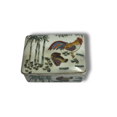 Boite chinoise et son couvercle motif Coq